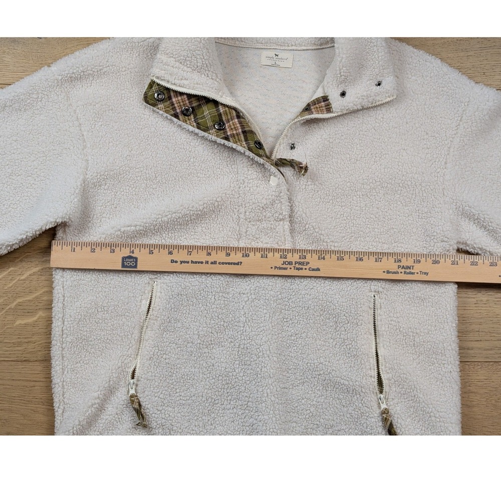 Simply Southern Sherpa Fleece Pullover Cream Plaid Trim Mock Neck Snap Large - Picture 8 of 9